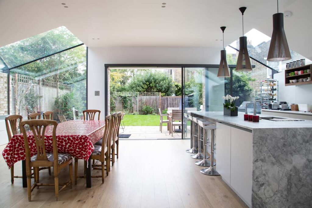 A luxury kitchen and dining extension created by Canmore Construction Scotland Limited
